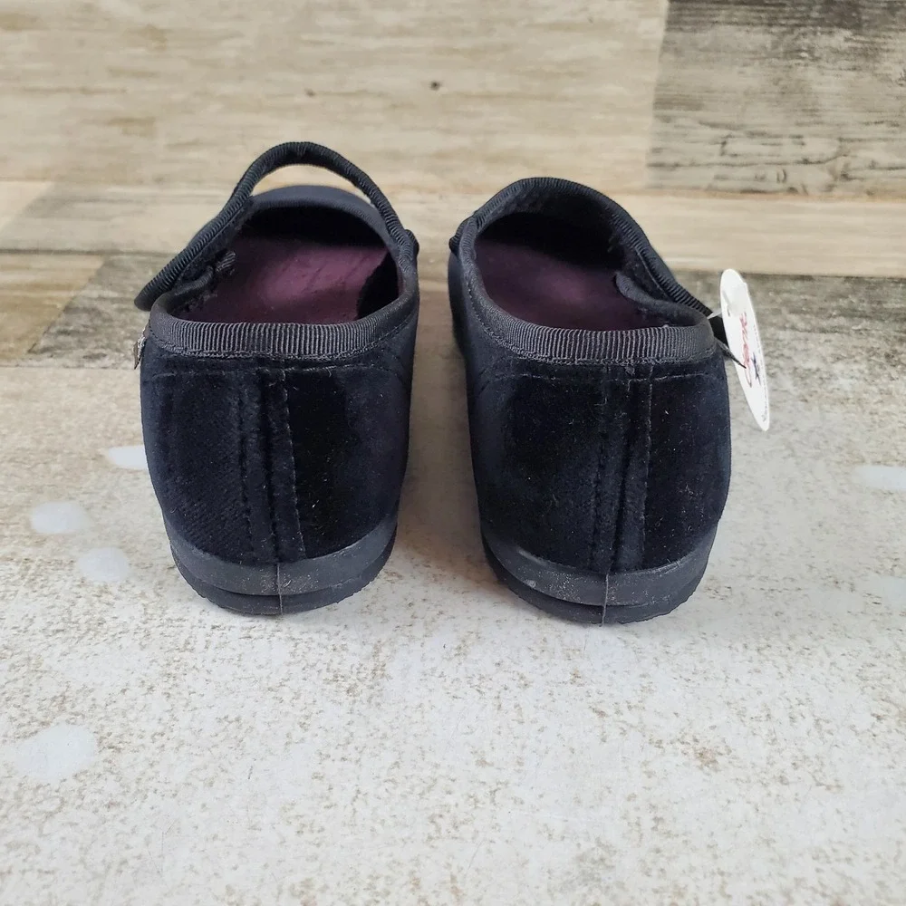 Cienta Kids Mary Jane Flats Sz 12.5 Black Velvet Comfort Hook & Loop Strap